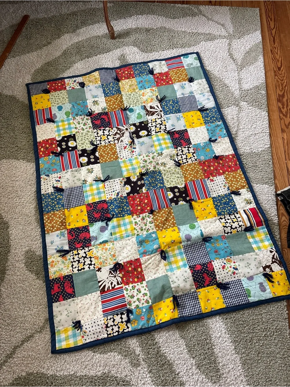 Vintage Patchwork crazy quilt Multi-Color Cotton Quilt Throw
